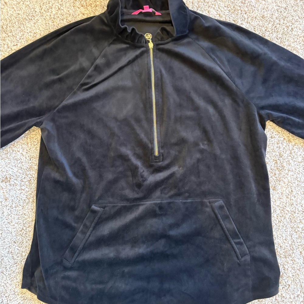 Lilly Pulitzer Skipper Popover Quarter Zip Velour – Black – Size L – Like New